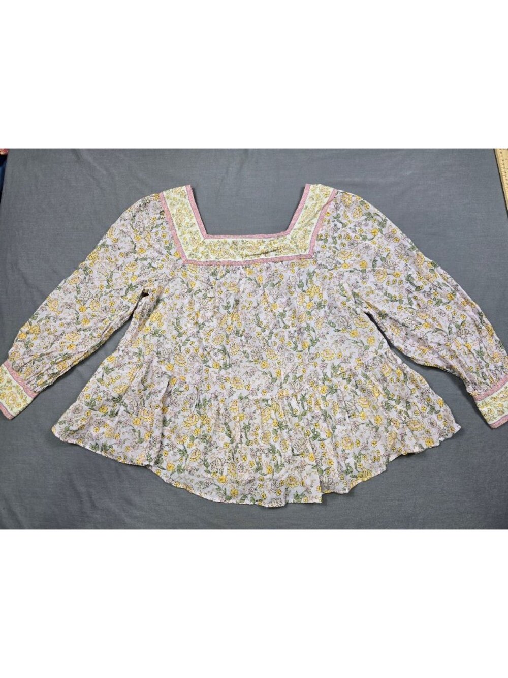 American Eagle S Floral Babydoll Top 100% Cotton Square Neck Long Sleeve Cottage